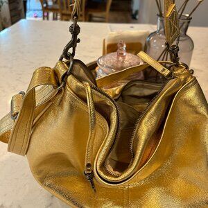 Rare Metallic Gold Leather Medium City Safari Bag by Rough and Tumble